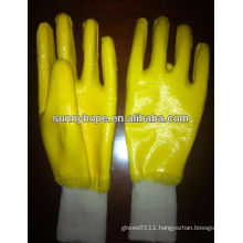yellow nitrile coated gloves with knit wrist